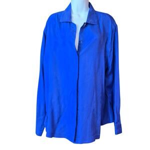 vintage Casual Corner & co  vibrant blue 100% silk button up blouse sz XL